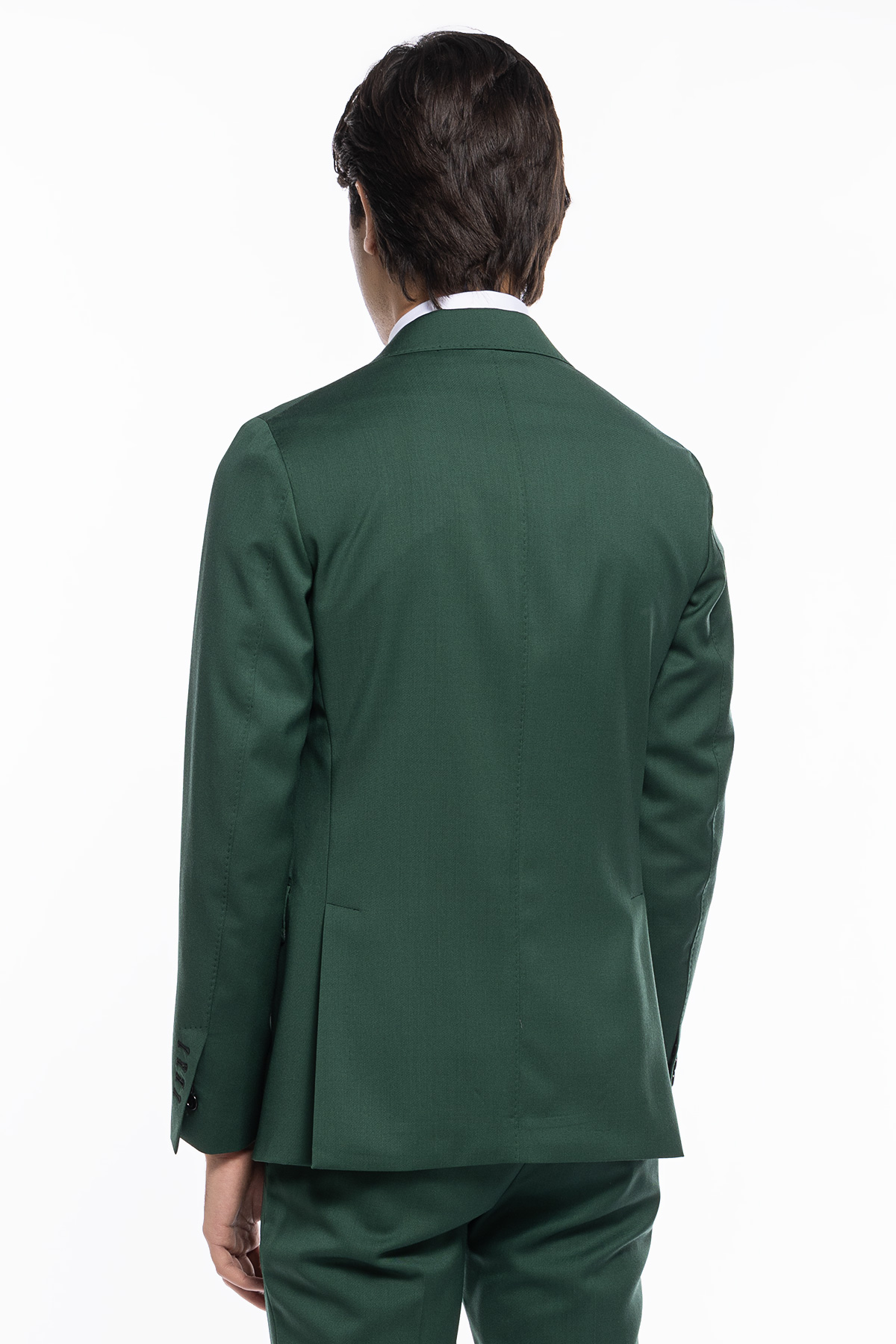 Abito uomo monopetto verde bottiglia fresco lana mista super 130’s Bristol Tessuti Rever a lancia 13cm con pantalone una pinces vestibilità slim
