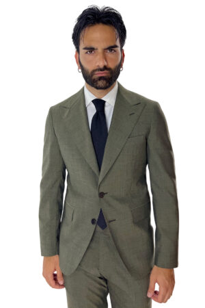 Giacca uomo monopetto verde militare fresco lana mista Rever a lancia 13cm