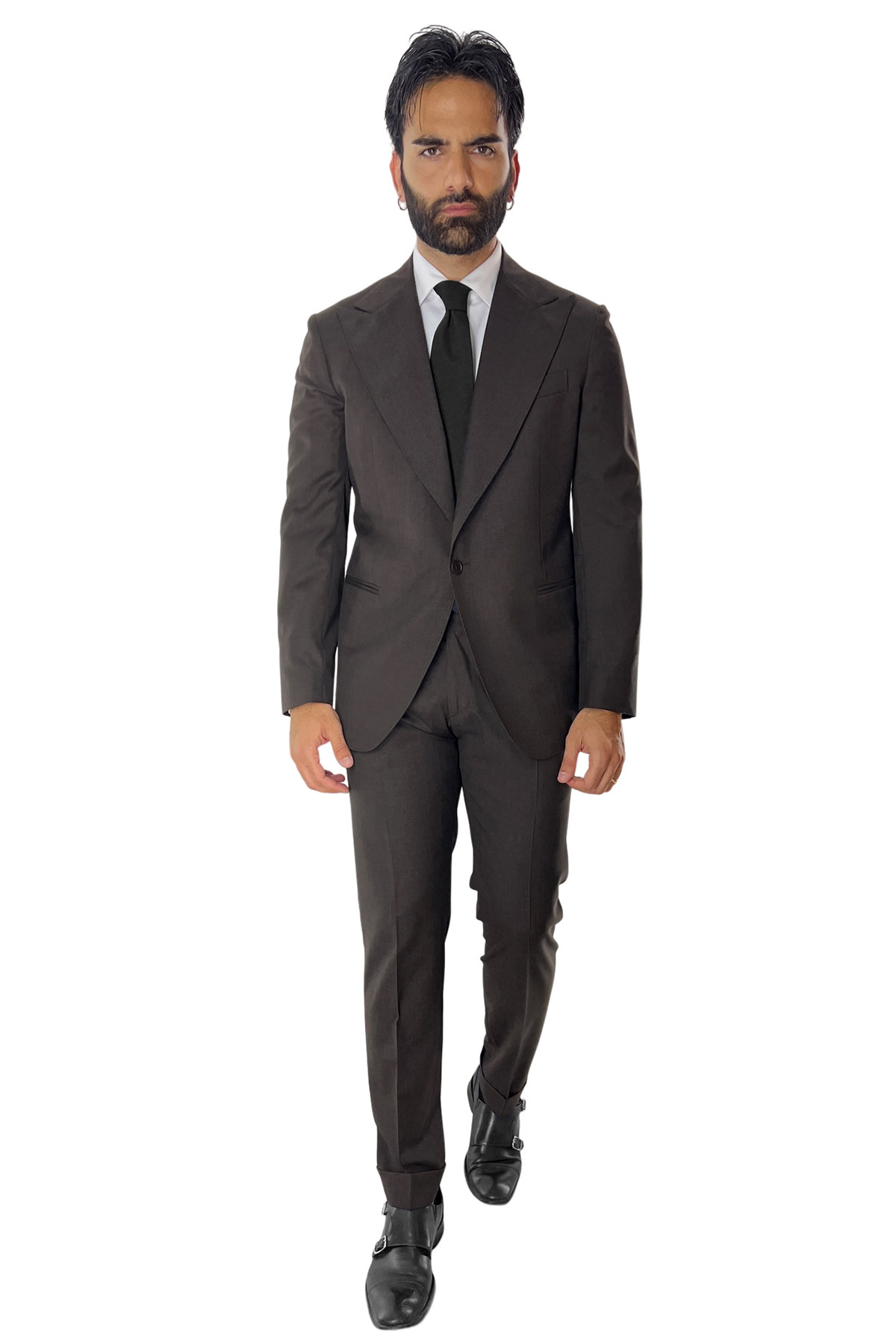 Abito uomo monopetto marrone fresco lana super 120 s Holland Sherry Rever a lancia 13cm con pantalone una pinces vestibilita slim Carillo Moda Abbigliamento uomo e donna scarpe e accessori