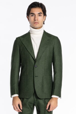 Giacca uomo monopetto verde spigata in pura lana Rever a lancia e tasche a toppe Holland & Sherry