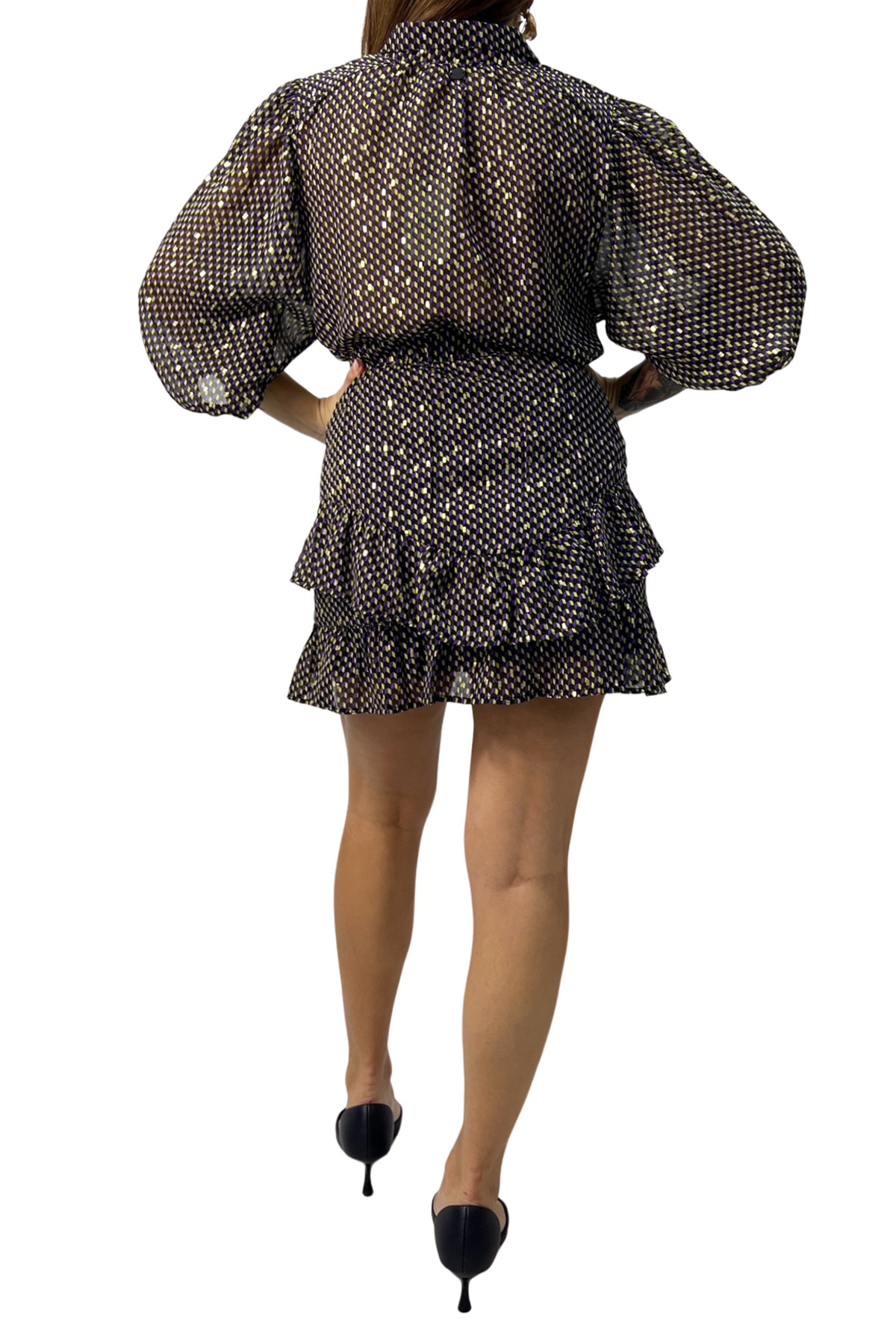 Camicia donna manica palloncino tre quarti fantasia con bottoncini in tessuto chiffon