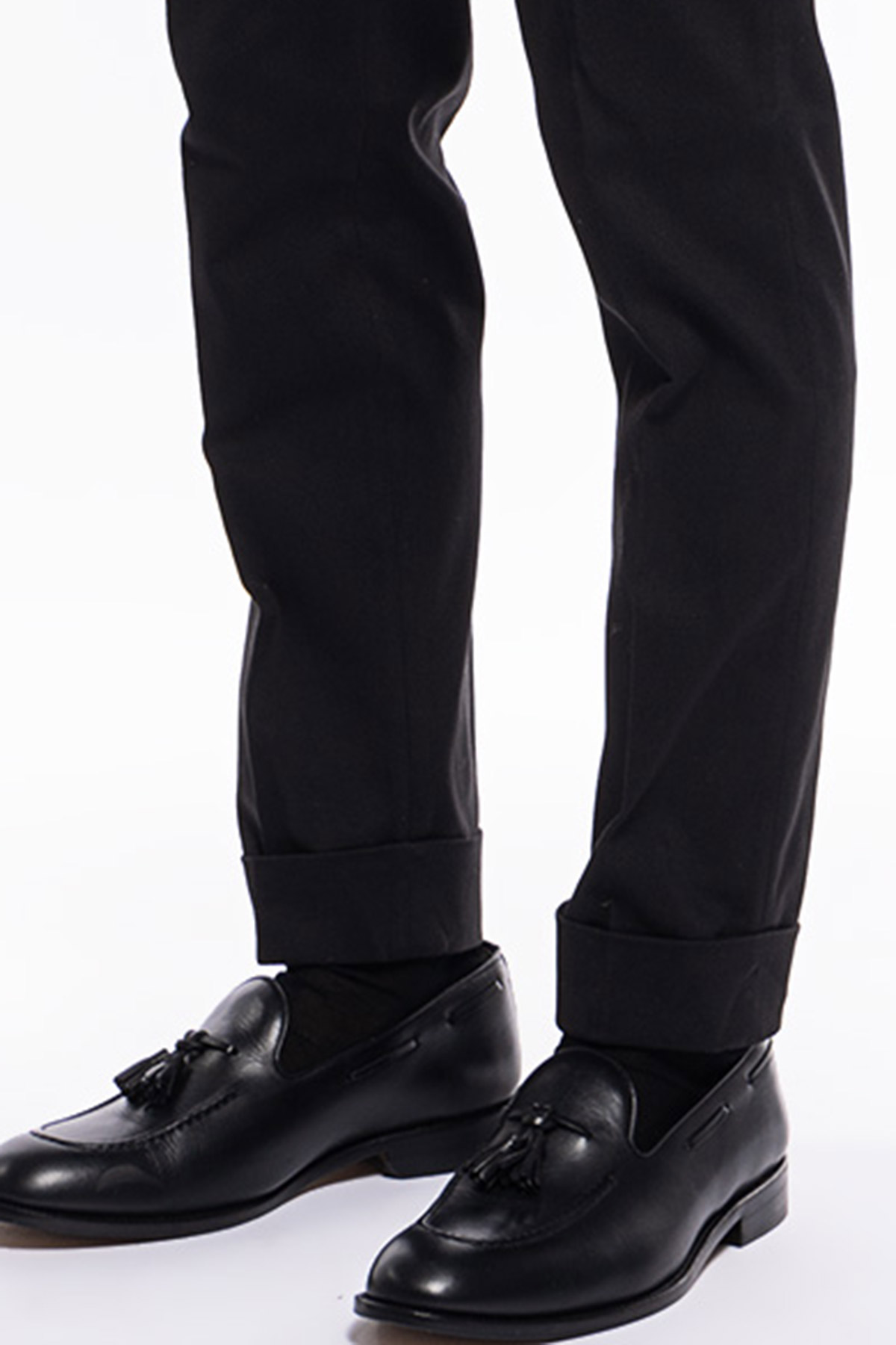 Pantalone uomo Nero tasca america in cotone slim fit con risvolto di 5cm