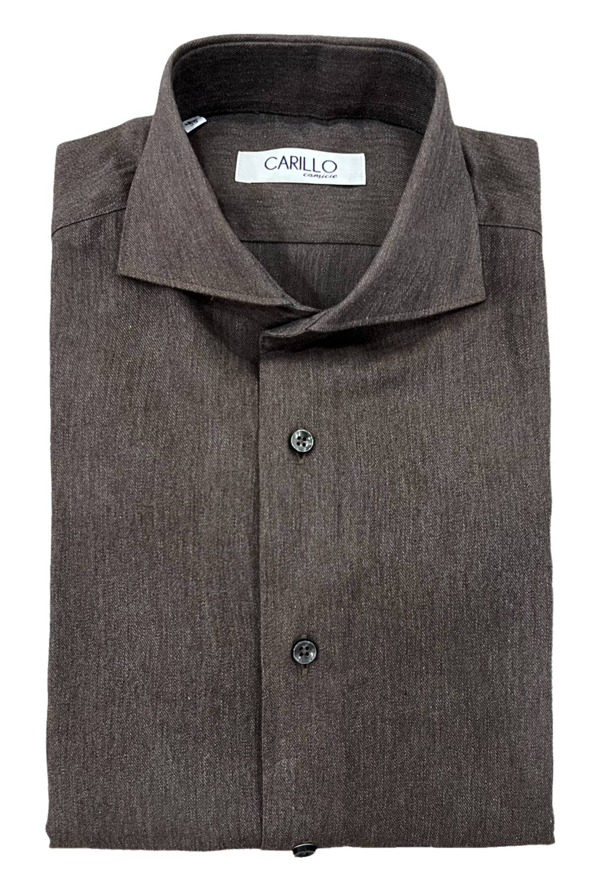 Camicia uomo slim marrone effetto lana bottone grigio