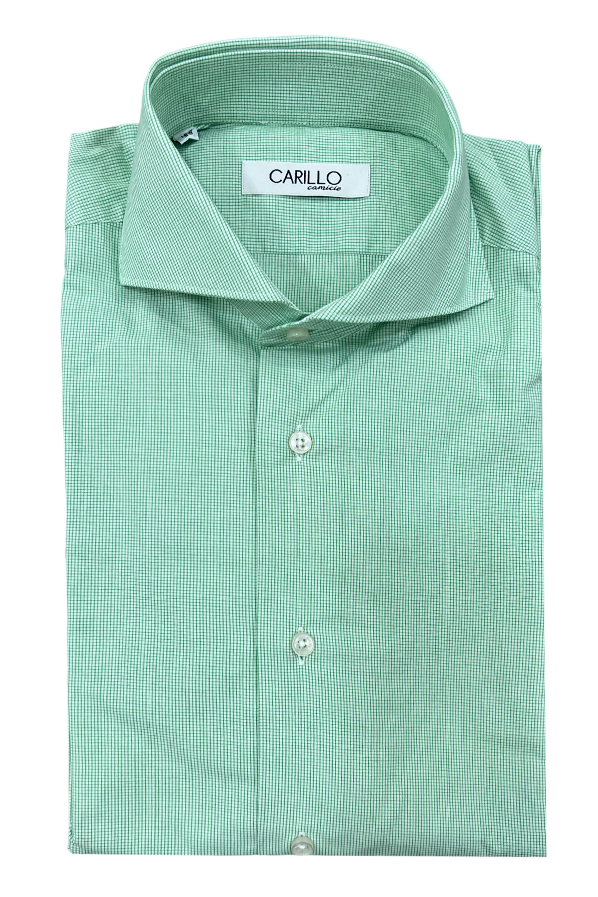 Camicia Uomo Slim in Cotone Quadro Verde collo Francese