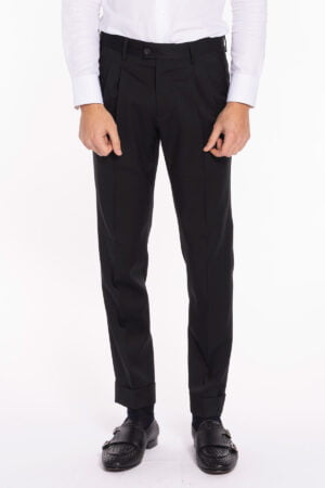 Pantalone uomo nero vita alta doppia pinces in fresco lana super 130's Vitale Barberis Canonico