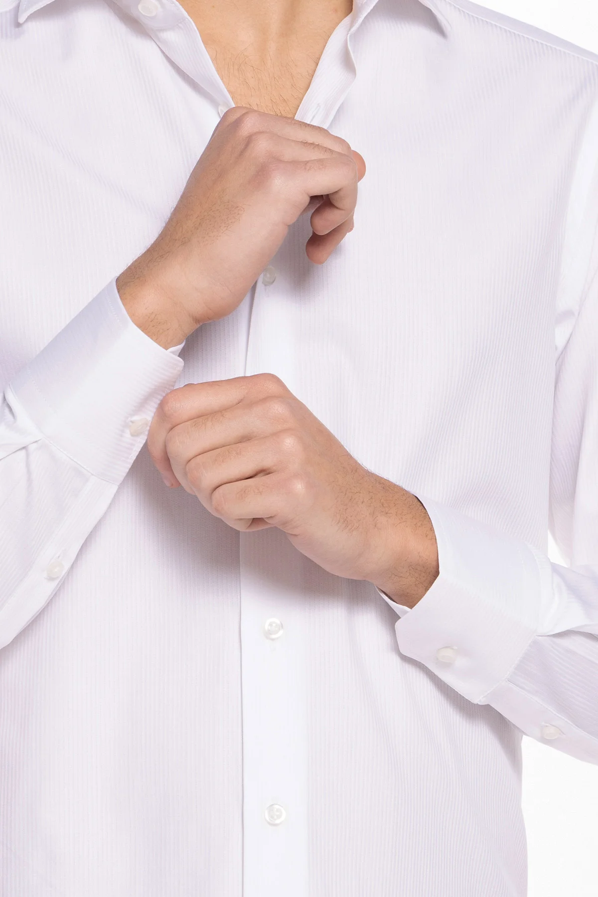 Camicia Uomo bianca regular Fit 100% cotone rigato tono su tono collo semi francese Monti Tessuti
