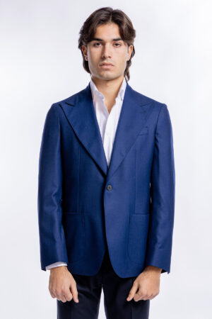 Giacca uomo monopetto royal blu in in lana Holland & Sherry slim fit rever largo