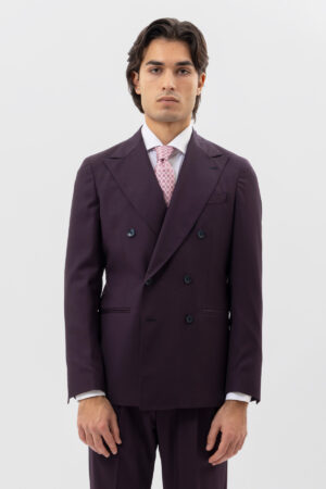 Giacca uomo doppiopetto viola in fresco lana 120's Holland & Sherry